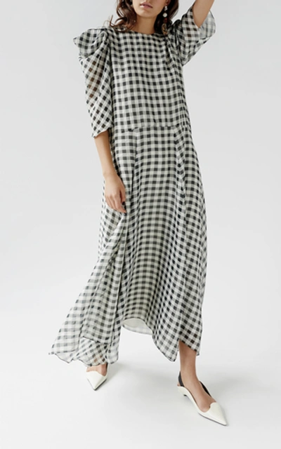 Shop Anna October Annushka Checked Seersucker Maxi Dress In Multi