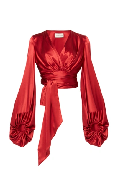 Shop Alexandre Vauthier Tie-detailed Silk-satin Top In Red