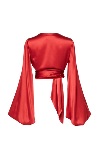 Shop Alexandre Vauthier Tie-detailed Silk-satin Top In Red