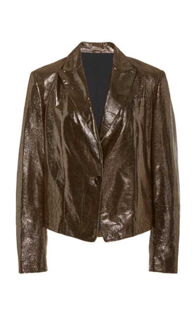 Shop Brunello Cucinelli Metallic Leather Jacket