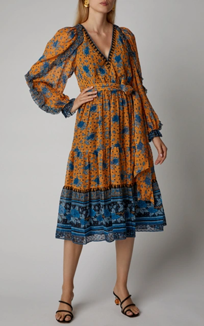 Shop Ulla Johnson Romilly Printed Silk-blend Chiffon Midi Dress In Brown