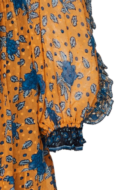 Shop Ulla Johnson Romilly Printed Silk-blend Chiffon Midi Dress In Brown