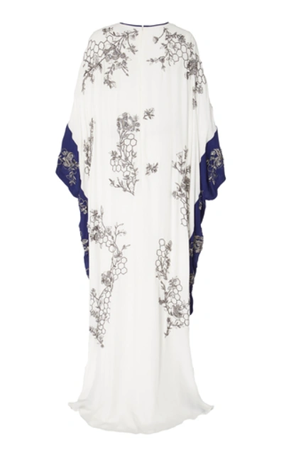 Shop Marchesa Exclusive Embellished Silk Georgette Caftan In Navy