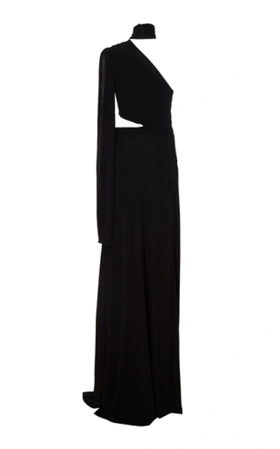 Shop Saloni Honey One-shoulder Cutout Crepe Gown In Black