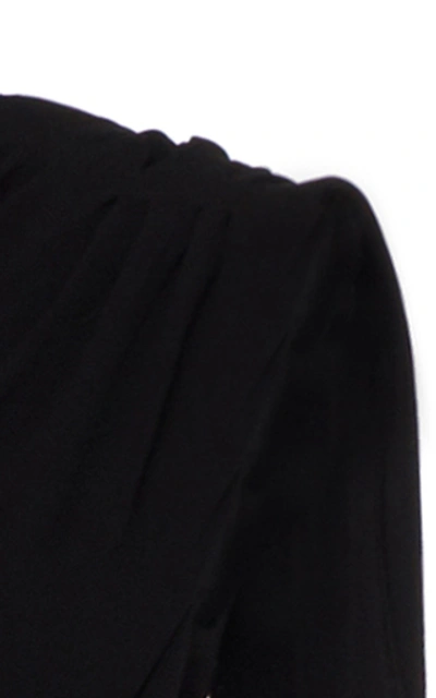Shop Saloni Honey One-shoulder Cutout Crepe Gown In Black