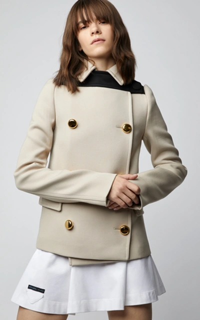 Shop Prada Double-breasted Wool-felt Jacket In Neutral