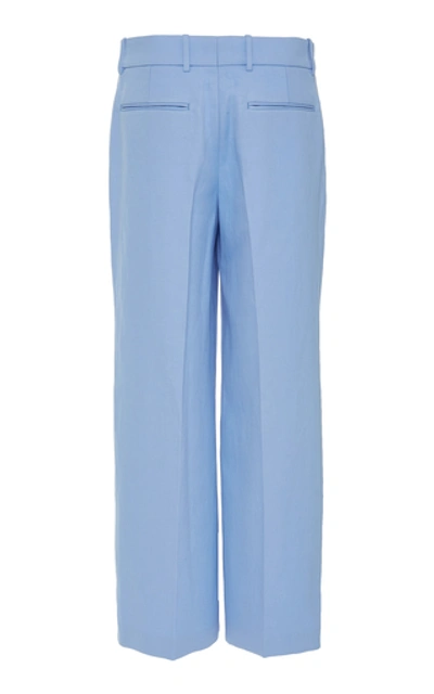 Shop Joseph Fade High-waisted Button-trimmed Twill Wide-leg Trousers In Blue