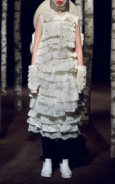 Shop Moncler Genius + Simone Rocha Ruffled Tiered Taffeta Midi Dress In White