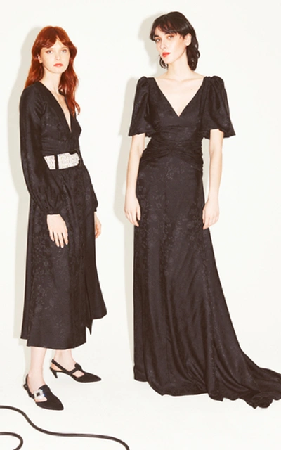 Shop Markarian Exclusive Night Fever Ruched Silk-brocade Gown In Black