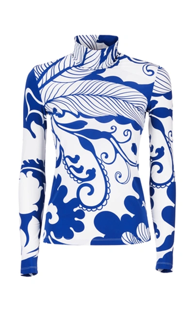 Shop La Doublej Printed Turtleneck Top In Blue