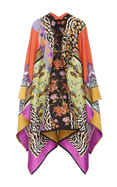 Shop Etro Mantella Jacquard Wool-blend Cape In Multi