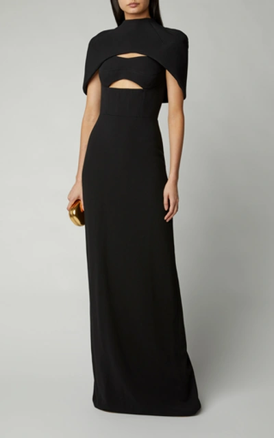 Shop Brandon Maxwell Cape-effect Crepe Gown In Black