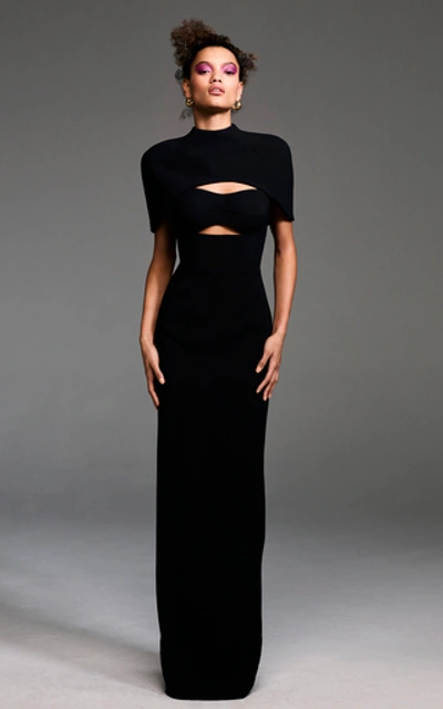 Shop Brandon Maxwell Cape-effect Crepe Gown In Black
