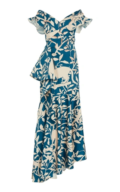 Shop Johanna Ortiz Exclusive Autumn Town Leaves Cotton-blend Gown In Navy