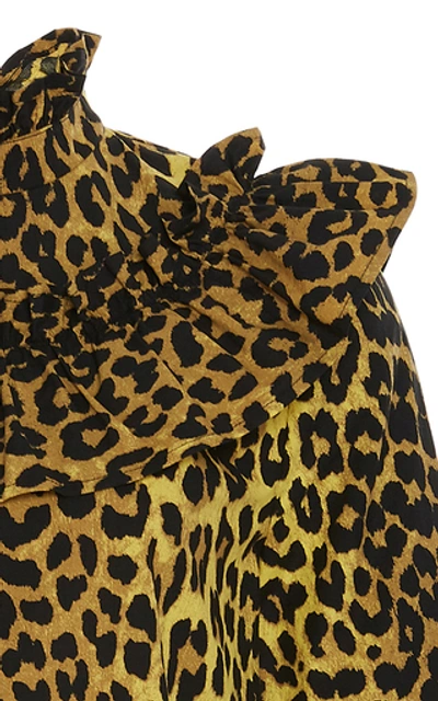 Shop Ganni Ruffled Leopard-print Cotton Mini Dress In Animal