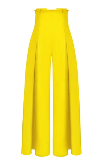 Shop Abadia Pleated Silk Taffeta Wide-leg Pants In Yellow