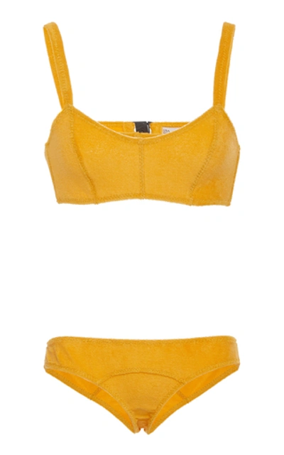 Shop Lisa Marie Fernandez Genevieve Cotton-blend Terry Bikini Set In Yellow