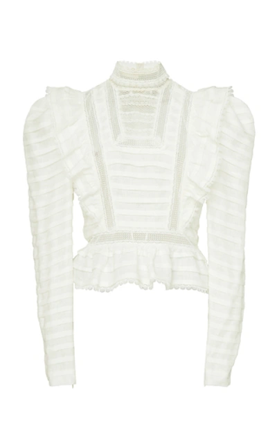 Shop Zimmermann Allia Pintucked High-neck Linen Top In White