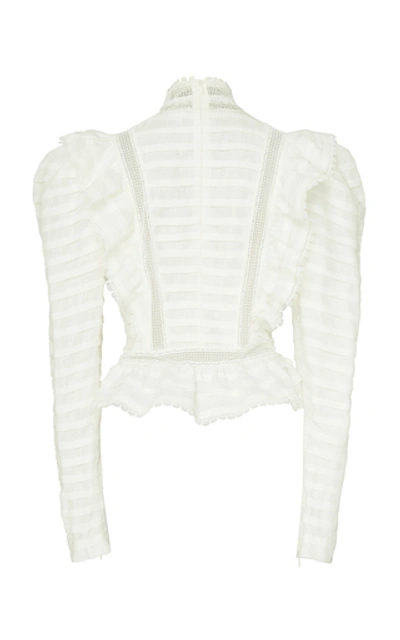 Shop Zimmermann Allia Pintucked High-neck Linen Top In White