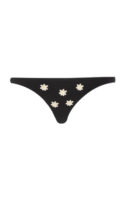 Shop Anemone Floral-embroidered Bikini Briefs In Black