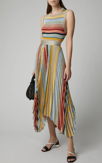 Shop Missoni Long High-rise Pleated Asymmetric Skirt In Stripe