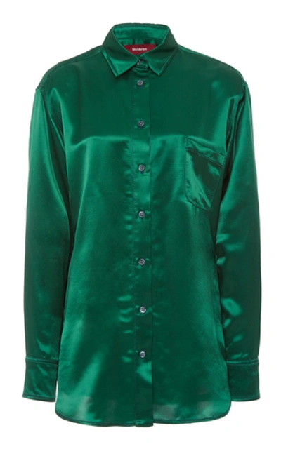 Shop Sies Marjan Sander Collared Cuffed Satin Shirt In Green