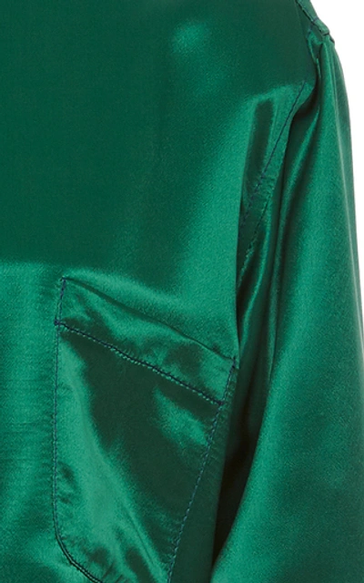 Shop Sies Marjan Sander Collared Cuffed Satin Shirt In Green