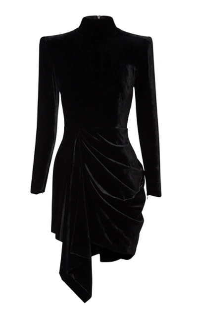 Shop Alex Perry Parker Draped Velvet Mini Dress In Black