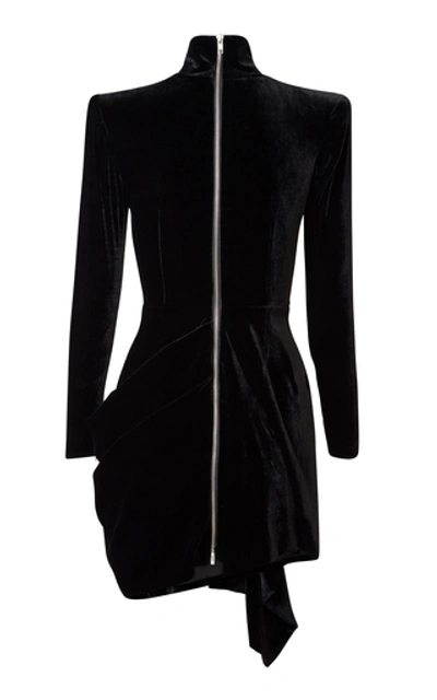 Shop Alex Perry Parker Draped Velvet Mini Dress In Black