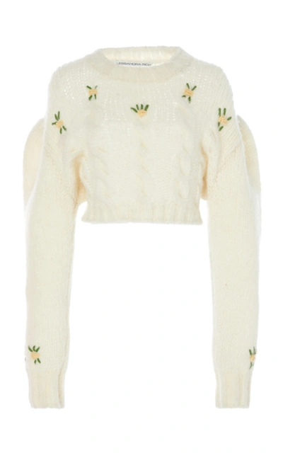 Shop Alessandra Rich Floral-embroidered Alpaca And Wool-blend Sweater In White