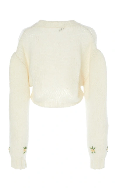 Shop Alessandra Rich Floral-embroidered Alpaca And Wool-blend Sweater In White