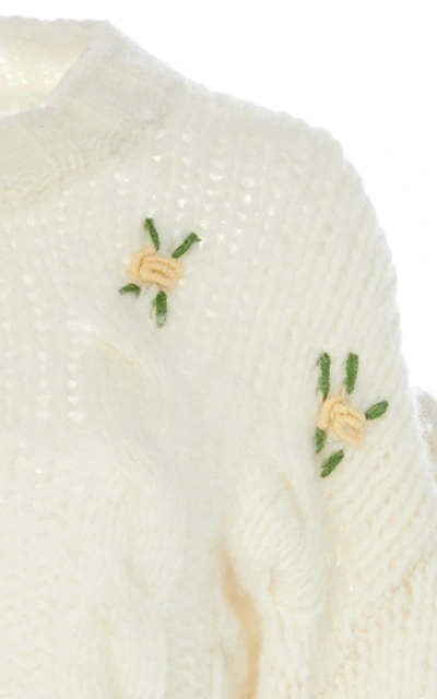 Shop Alessandra Rich Floral-embroidered Alpaca And Wool-blend Sweater In White