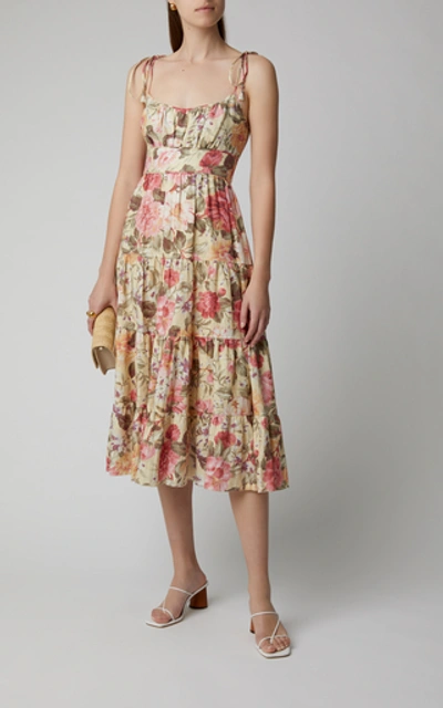 Shop Zimmermann Honour Floral-print Linen Midi Dress