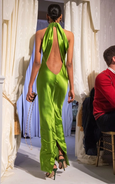 Brandon Maxwell Silk-satin Halterneck Gown In Green