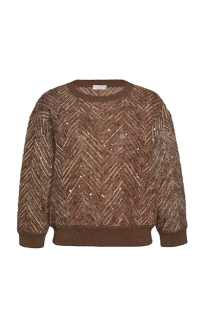 Shop Brunello Cucinelli Sequined Intarsia-knit Sweater In Brown