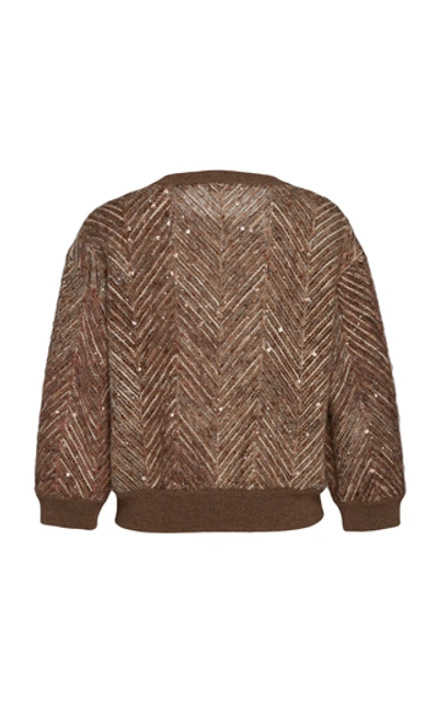 Shop Brunello Cucinelli Sequined Intarsia-knit Sweater In Brown