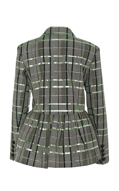 Shop Rosie Assoulin Belted Plaid Wool-blend Blazer In Green