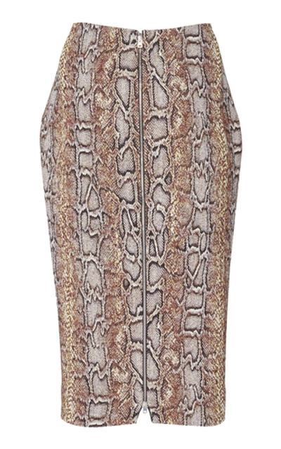 Shop Victoria Beckham Snake-print Cotton-blend Midi-skirt