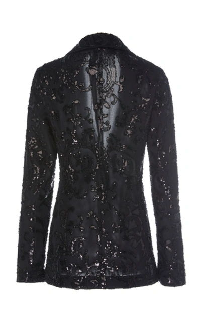 Shop Alexis Firdas Sequin Embroidered Tulle Blazer In Black