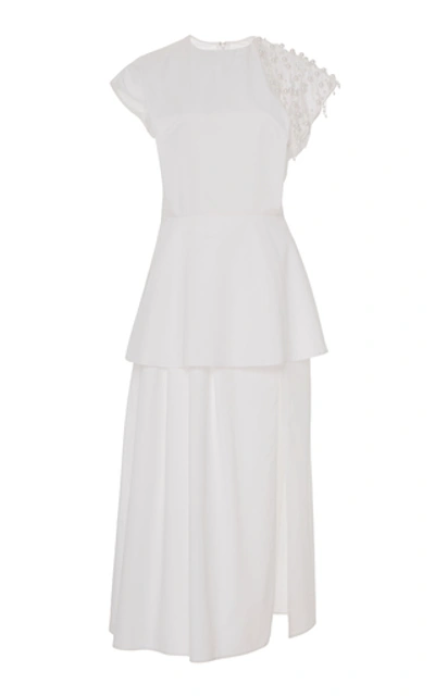 Shop Christopher Kane Embellished Peplum Cotton-poplin Midi Dress In White