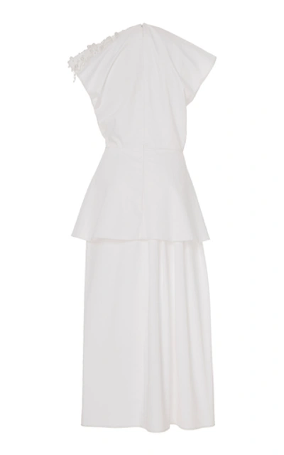 Shop Christopher Kane Embellished Peplum Cotton-poplin Midi Dress In White