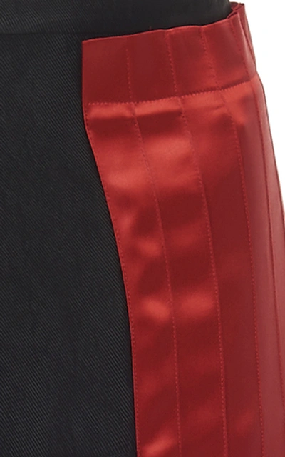 Shop Marni Pleated Satin-paneled Crepe Midi Skirt In Black