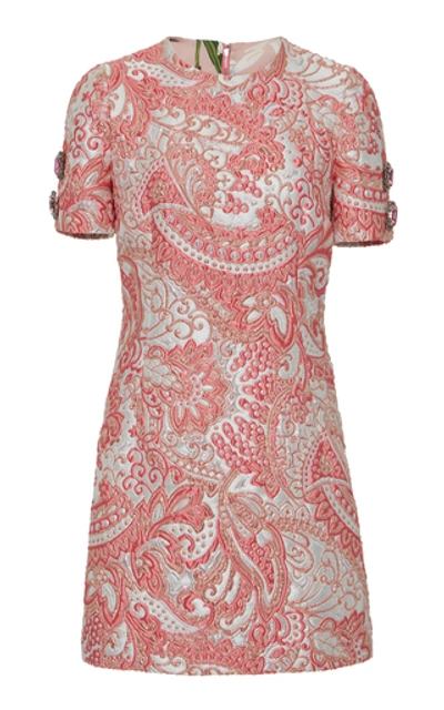 Shop Dolce & Gabbana Embellished Floral Brocade Mini Dress In Print