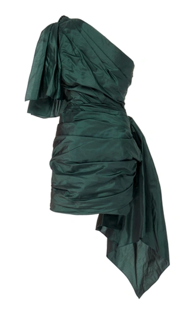 Shop Oscar De La Renta Asymmetric One-shoulder Silk-taffeta Mini Dress In Green