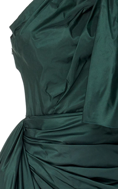 Shop Oscar De La Renta Asymmetric One-shoulder Silk-taffeta Mini Dress In Green