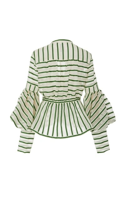 Shop Rosie Assoulin Striped Wool And Silk-blend Top