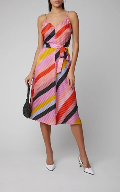 Shop Stine Goya Gianna Striped Silk Midi Dress In Pink