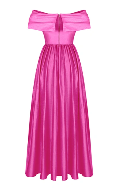 Shop Rasario Off-the-shoulder Silk Corset Gown In Pink