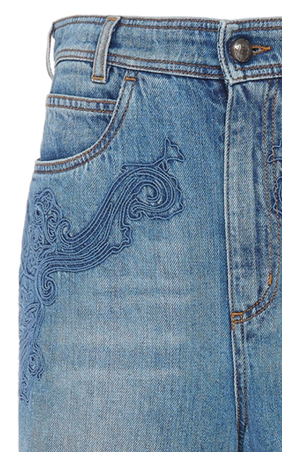 Shop Etro Women's Dorset Embroidered High-rise Cropped Jeans In Blue