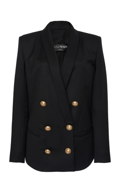 Shop Balmain Padded-shoulder Buttoned Crepe Jacket In Black